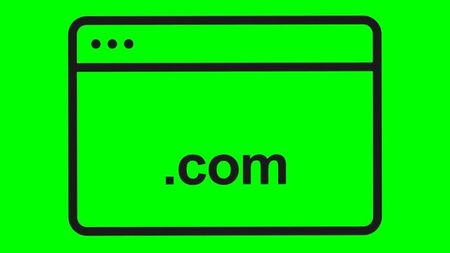 Green screen computer monitor with .com domain name displayed.