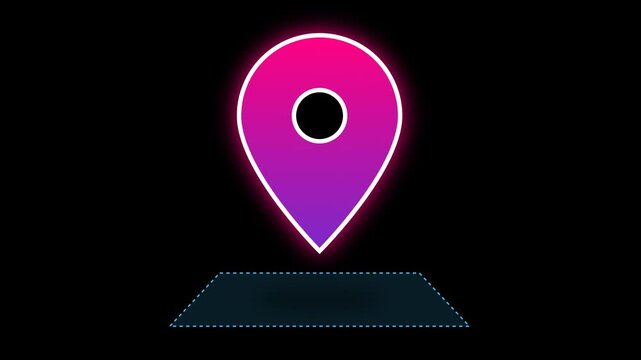 Holographic location pin icon floating above a digital map interface.