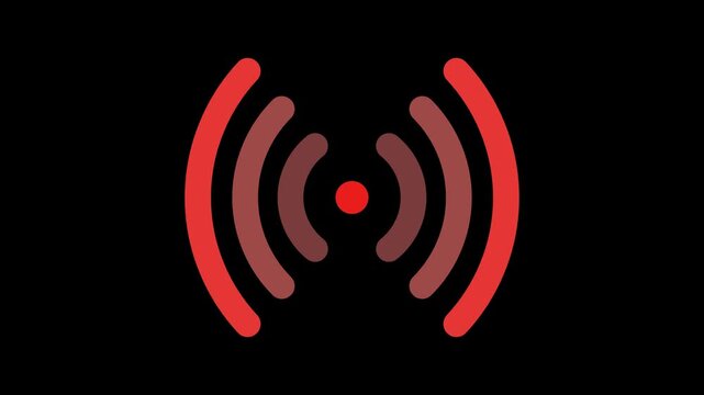 Red Wi-Fi Signal Icon on Black Background Abstract Technology Concept.