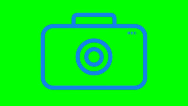 Simple blue camera icon on a vibrant green background.