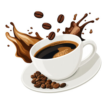 hot coffee with coffee beans 
