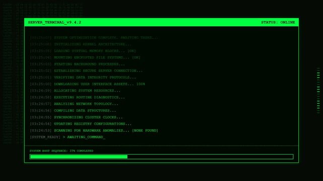 Server Terminal Boot Sequence System Loading Animation.