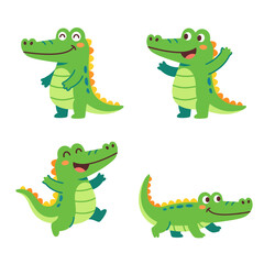 Fototapeta premium Flat vector illustration set of cute crocodile alligator reptile characters