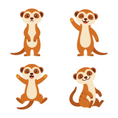 Fototapeta premium Flat vector illustration set of cute meerkat wild animal characters