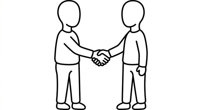 Two people shaking hands, line art illustration