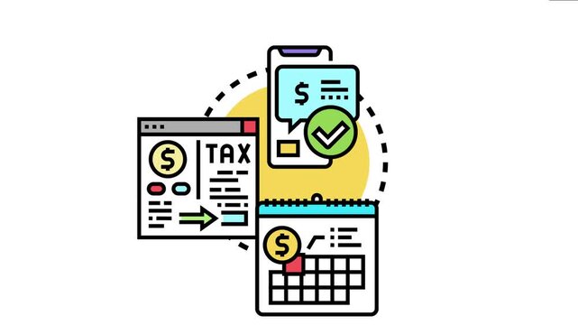 Various icons depicting different acceptable payment types, including mobile digital transactions, online tax payments, and scheduled bill payments, financial management concepts