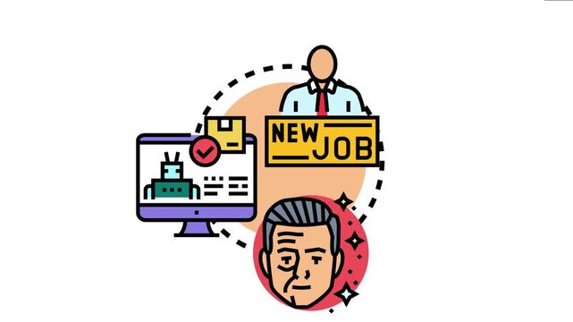 Person accepting a new job opportunity while facing the reality of getting older and the rise of automation replacing a prior role, symbolizing career evolution and adaptation