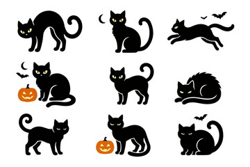 Obraz premium Black Cat Silhouette Collection Featuring Cute Halloween and Witchcraft Animal Icons