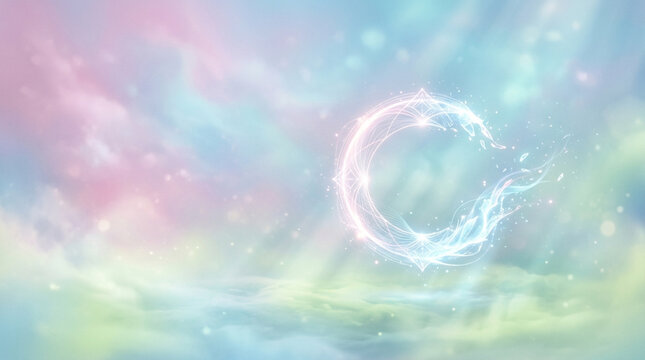 An imaginary background depicting the moment a beautiful halo drifting in a pastel-colored space begins to wane
