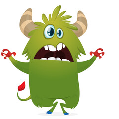 Fototapeta premium Cartoon Funny and Cute Monster creature with Scary Face Expression illustration for Halloween decoration or Package Design. Vector isolated on white 