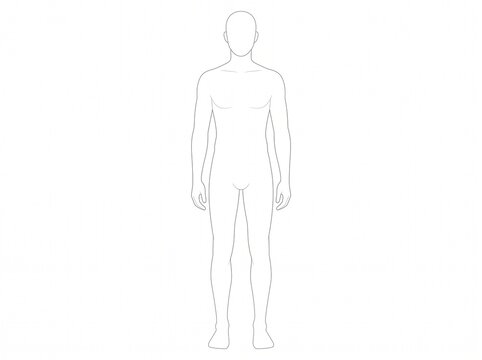 Front View Standing Male Body Outline Croquis Vector Technical Drawing Template for Menswear Design