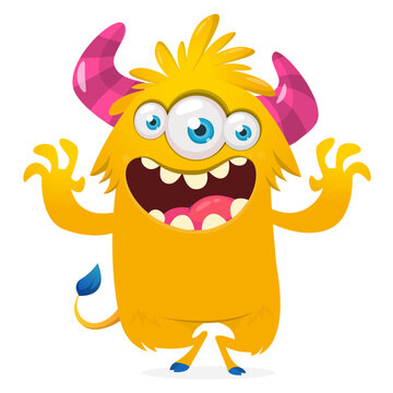 Cartoon Funny and Cute Monster creature with Scary Face Expression illustration for Halloween decoration or Package Design. Vector isolated on white 