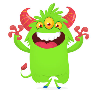 Cartoon Funny and Cute Monster creature with Scary Face Expression illustration for Halloween decoration or Package Design. Vector isolated on white 
