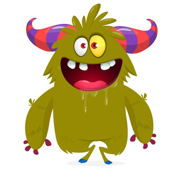 Cartoon Funny and Cute Monster creature with Scary Face Expression illustration for Halloween decoration or Package Design. Vector isolated on white 