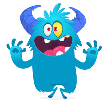 Cartoon Funny and Cute Monster creature with Scary Face Expression illustration for Halloween decoration or Package Design. Vector isolated on white 