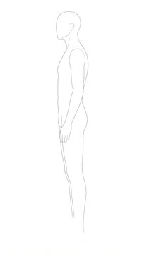Minimalist Side View Male Fashion Figure Croquis Vector Technical Line Art Sketch Illustration