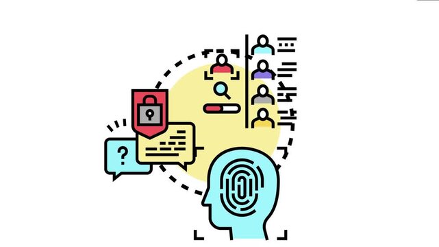Biometric identity verification and data screening concept representing a system evaluating individual profiles for secure access authorization and administration