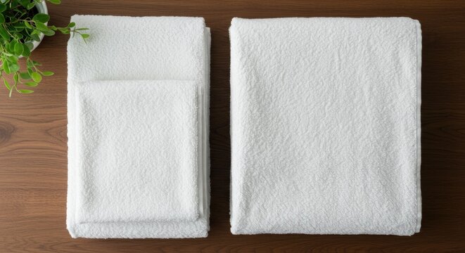 Two white gift boxes with green floral decorations on wooden surface.