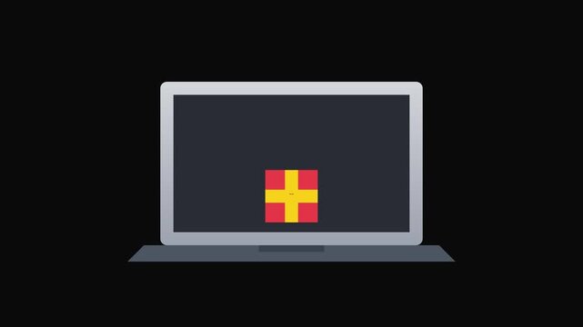 Animation of cyber security breach on laptop with red particles