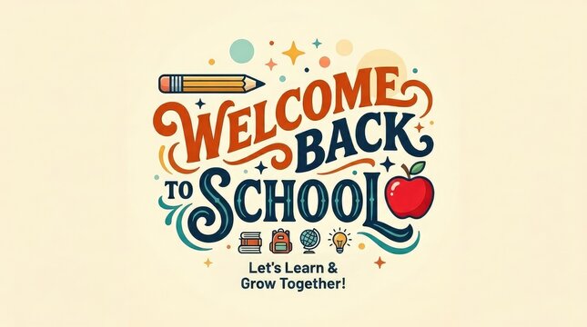 Welcome Back to School Let's Learn and Grow Together typography banner design