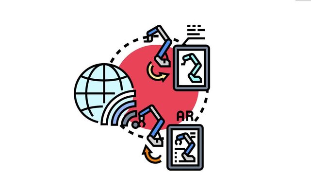 Global network connection enabling remote access to industry tools and robotic arms, integrating augmented reality technology for manufacturing and digital transformation processes