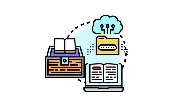 Cloud computing connecting various educational content, offering students and professionals modern e learning opportunities alongside classic knowledge archives for development and growth