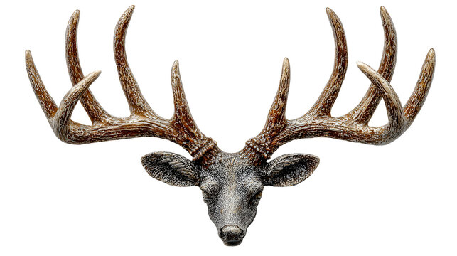 Decorative deer head wall mount with large antlers isolated on transparent background