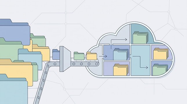 Cloud data migration and file storage concept illustration