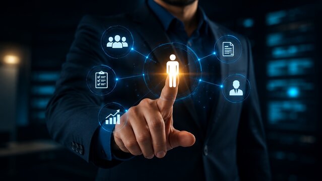 Customer Relationship Management and Business Strategy Concept with Digital Network Interface
