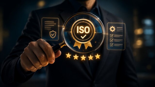 ISO Certification Quality Assurance and Compliance Audit Concept with Business Standards Verification and Excellence Rating