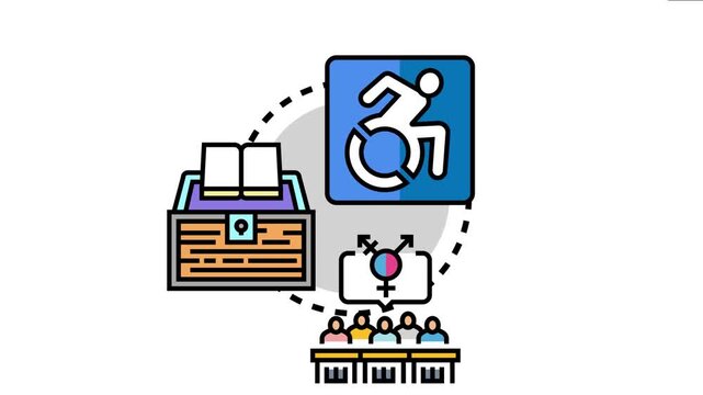 Accessible instruction concept depicting various learners including disabled individuals and diverse genders receiving equal educational opportunities through adaptive teaching sys