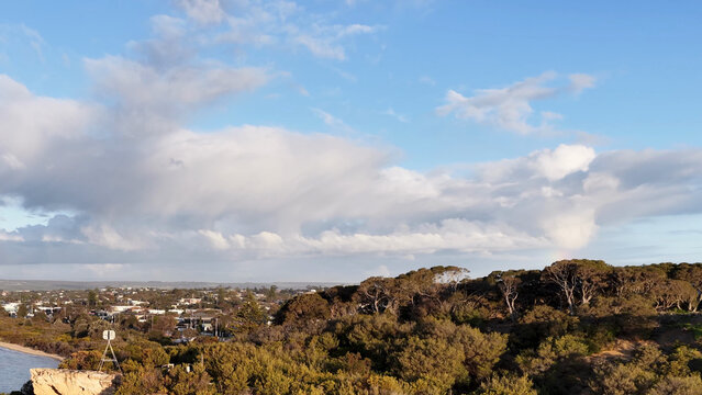 Aerial View of Rye Suburb and Coastal Bushland at Dusk