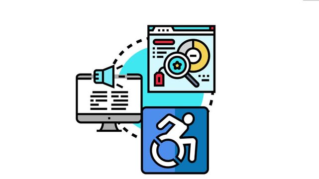 Iconographic representation showing accessible website standards, highlighting digital inclusion, user experience design, and web development guidelines for people with disabilities