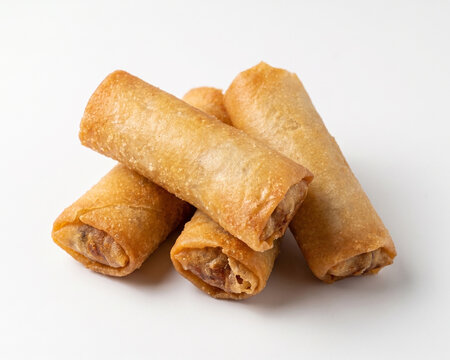 Crispy Indonesian Spring Rolls Traditional Fried Lumpia on White Background