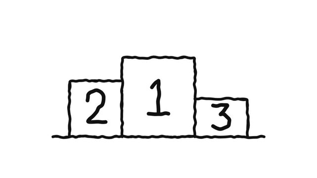 Hand drawn winner podium doodle animation. 4K Video