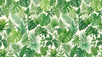 Fototapeta premium Minimal Green Botanical Leaves Seamless Pattern