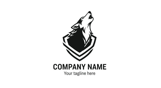 Howling Wolf Emblem Logo, Silhouette Icon, Isolated on White