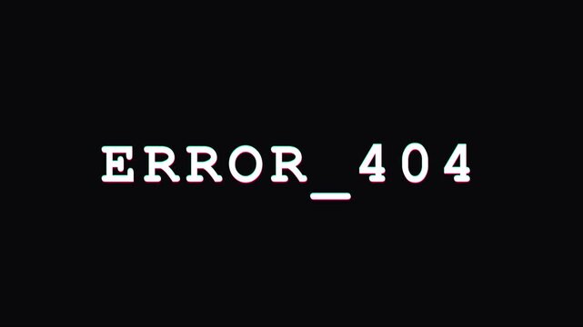 Error 404 page not found text animation on 4k black background, for website development, and digital connectivity issues