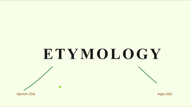 Etymology definition animated text explaining greek roots etymon and logia for educational linguistics and language learning animation 4k