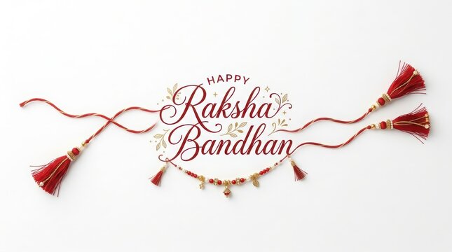 Minimalist raksha bandhan banner featuring delicate red thread rakhis with golden accents for seasonal social media post.