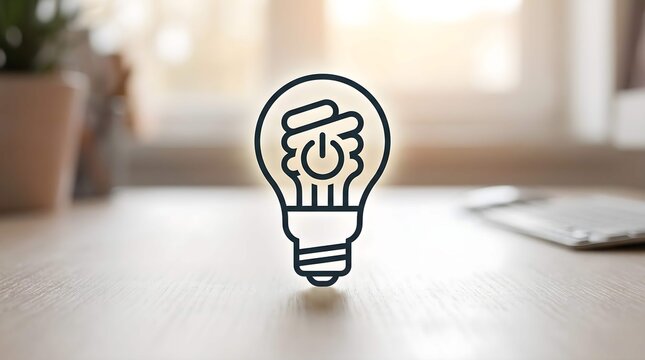 Glowing energy efficient light bulb icon with power button symbol
