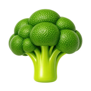 Vibrant green broccoli floret rendered in a high quality three dimensional digital style with smooth textures and bright saturated colors isolated against a clean white background for culinary design 
