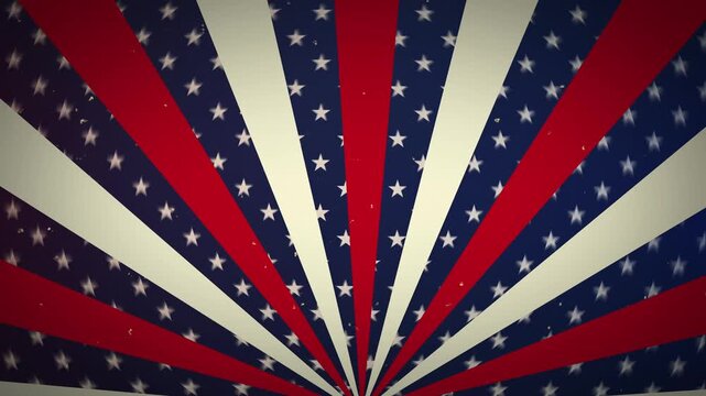 Vintage Retro American Flag Sunburst Rotating Rays Background Loop with Star Patterns and Grunge Texture