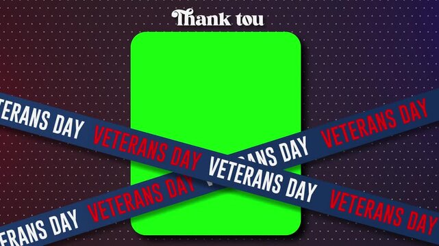 Veterans Day Photo Frame Mockup with Green Screen Placeholder and Animated Ticker Tapes on Dark Pattern Background
