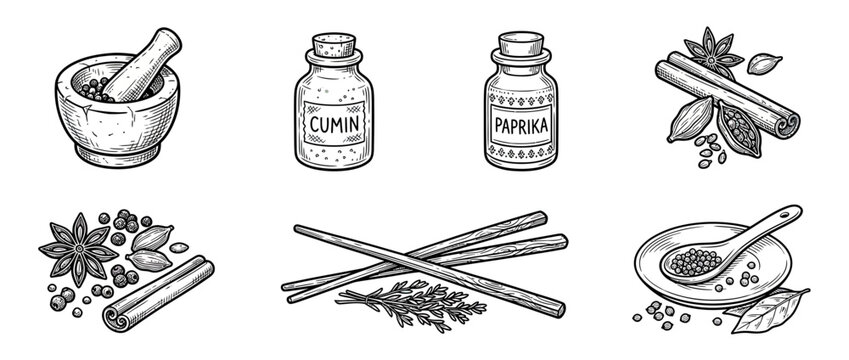 Spices and herbs illustration, isolated on transparent background