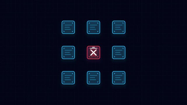 Glowing blue data delete icon removing a specific file block