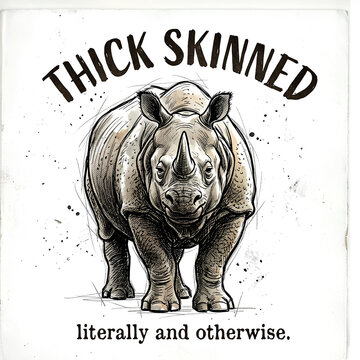 Thick Skinned Literally and Otherwise Rhinoceros Funny Illustration