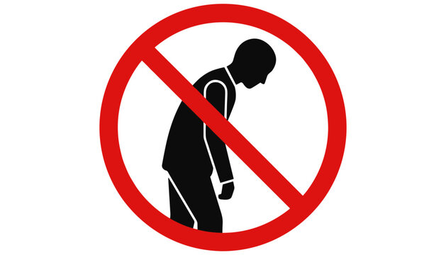 No Slouching Prohibition Sign Vector Design Featuring Black Silhouette Of Slouching Man With Bad Posture Crossed Out Inside Red Ban Circle