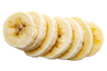 Fresh ripe banana slices row for healthy snack isolated on transparent background © Png Mart