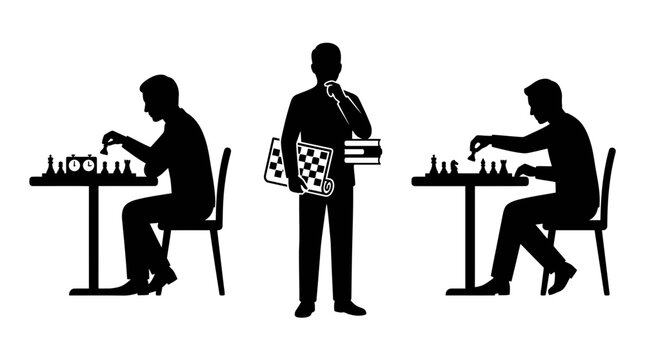 Silhouettes of chess players engaged in strategic matches.